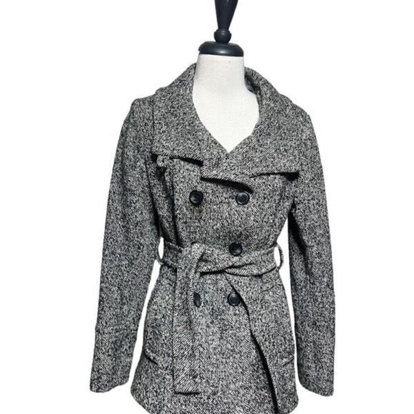 Anne Klein Belted Double Breasted Tweed Pea Coat Size Small - Picture 1 of 5